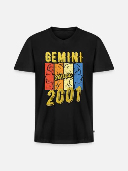 Gemini Sternzeichen 2001 Geschenk - Männer Premium Bio T-Shirt mit V-Ausschnitt - Schwarz