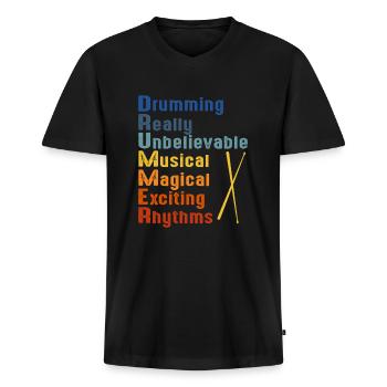 Tambour Batteur Tambour Joueur de Batterie - T-shirt encolure en V Premium bio Homme - noir - Devant - Nico (187cm)