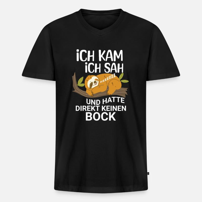 Faultier Kein Bock - Männer Premium Bio T-Shirt mit V-Ausschnitt - Schwarz