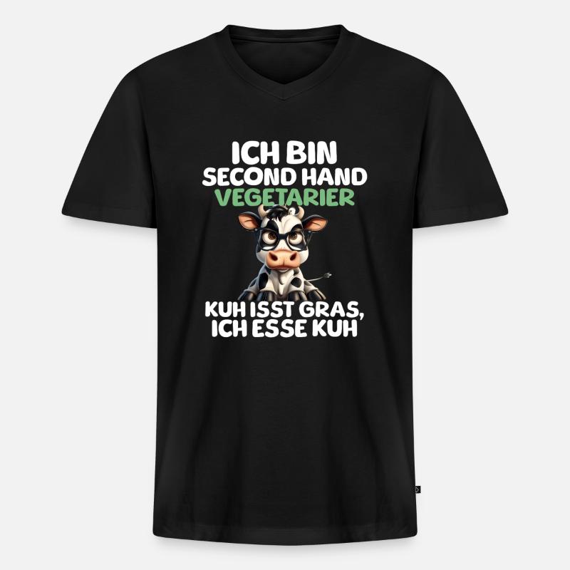 Second Hand Vegetarier - Männer Premium Bio T-Shirt mit V-Ausschnitt - Schwarz