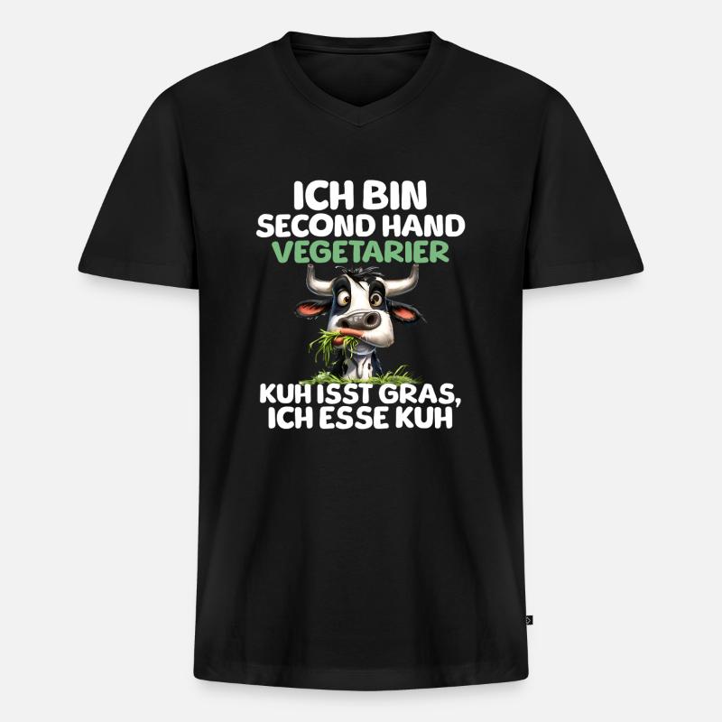 Second Hand Vegetarier - Männer Premium Bio T-Shirt mit V-Ausschnitt - Schwarz