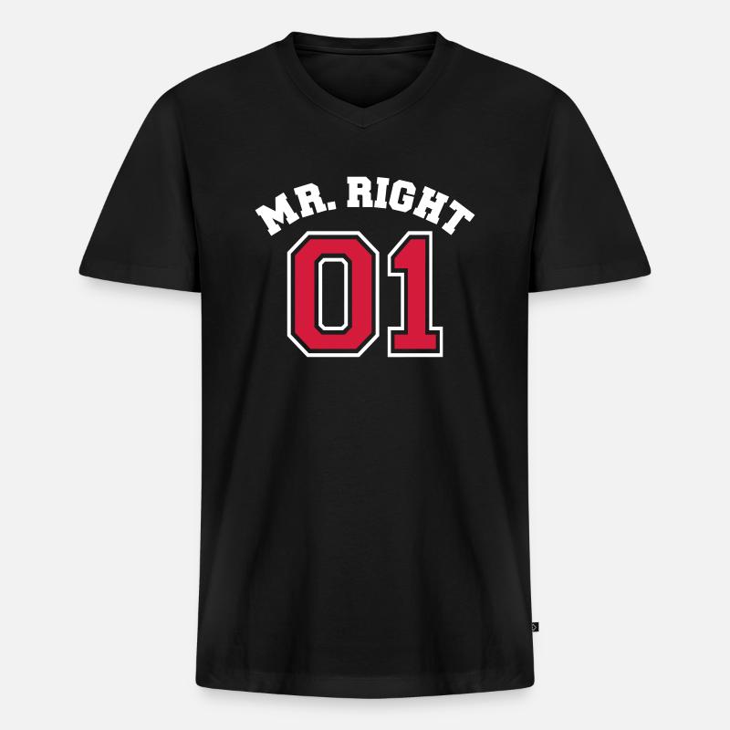 Mr. Right 01 - Männer Premium Bio T-Shirt mit V-Ausschnitt - Schwarz