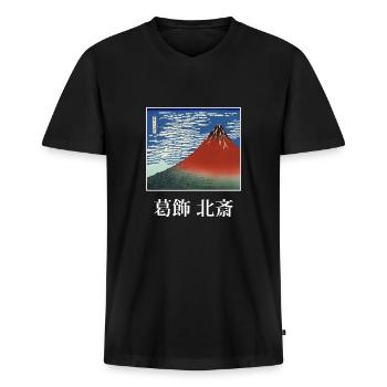 Katsushika Hokusai Mt Fuji design - T-shirt encolure en V Premium bio Homme - noir - Devant - Nico (187cm)
