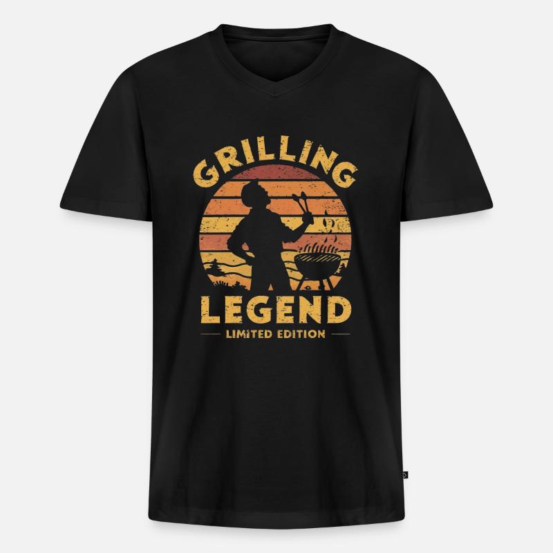 Grilling Legend Limited Edition - Männer Premium Bio T-Shirt mit V-Ausschnitt - Schwarz