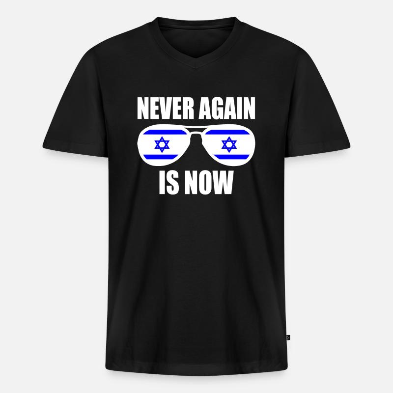 Never again is now - Männer Premium Bio T-Shirt mit V-Ausschnitt - Schwarz