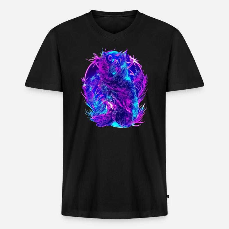 Abstrakte Eulen Neon Synthwave Kunst - Männer Premium Bio T-Shirt mit V-Ausschnitt - Schwarz
