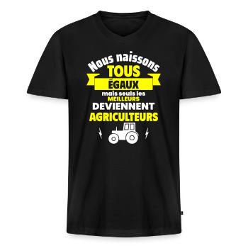 Nous naissons égaux agriculteurs, fête des pères - T-shirt encolure en V Premium bio Homme - noir - Devant - Nico (187cm)