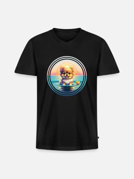 Chiot Poméranie - en vacances - T-shirt encolure en V Premium bio Homme - noir