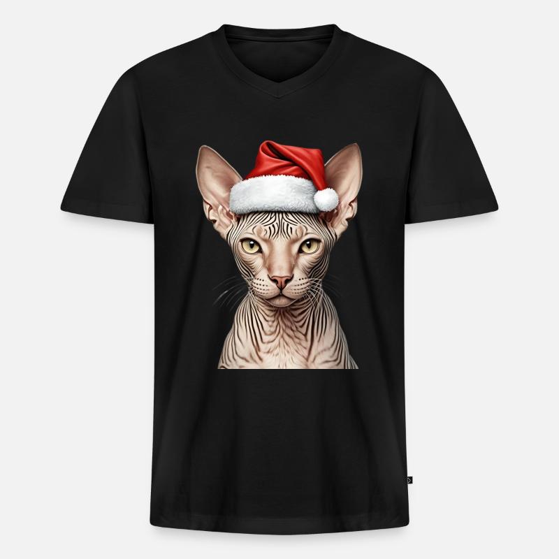 Weihnachts-Sphynx-Katze - Männer Premium Bio T-Shirt mit V-Ausschnitt - Schwarz