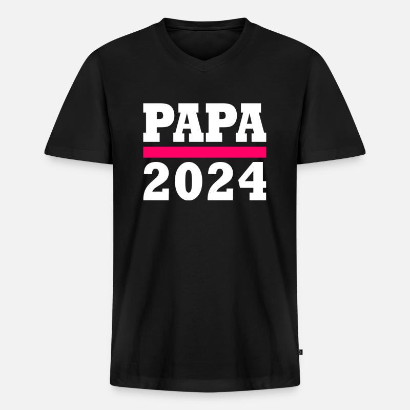 Papa 2024 - Männer Premium Bio T-Shirt mit V-Ausschnitt - Schwarz