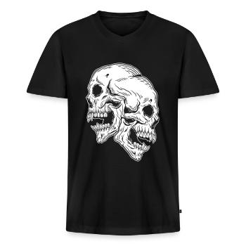 Skull Skull Horror Squelette Halloween Métal - T-shirt encolure en V Premium bio Homme - noir - Devant - Nico (187cm)