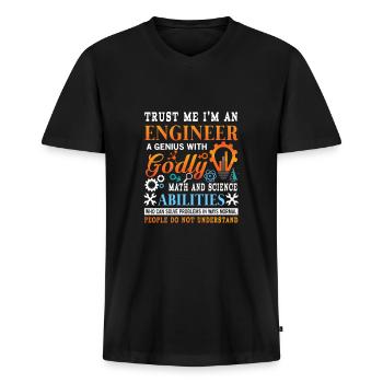 Trust me i'm a genius godly engineer - Premium økologisk T-shirt med V-hals til mænd - sort - Foran - Nico (187cm)