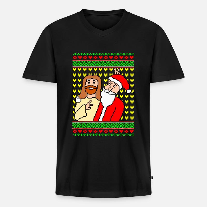 Jesus Santa Gemeinsam Xmas - Männer Premium Bio T-Shirt mit V-Ausschnitt - Schwarz