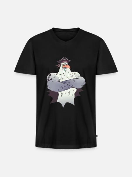 Pirat Möwe - Männer Premium Bio T-Shirt mit V-Ausschnitt - Schwarz