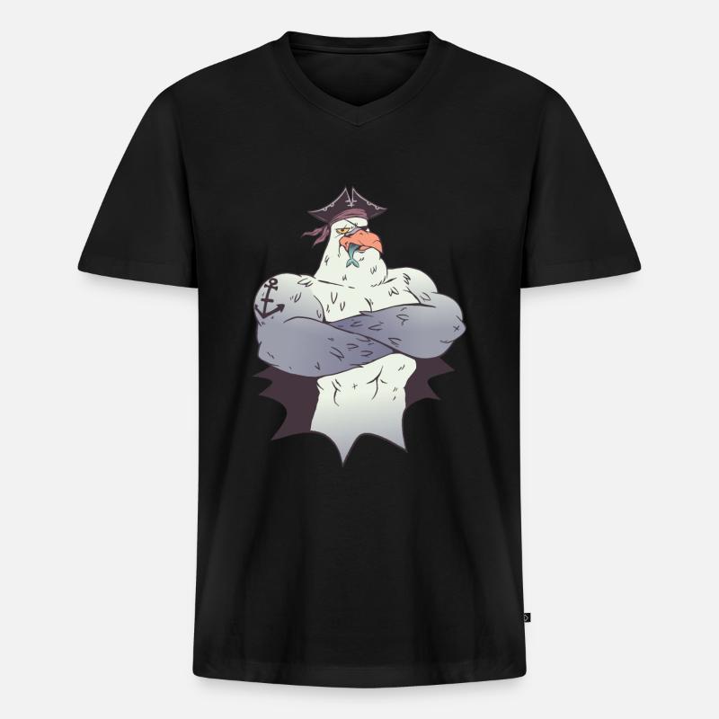 Pirat Möwe - Männer Premium Bio T-Shirt mit V-Ausschnitt - Schwarz