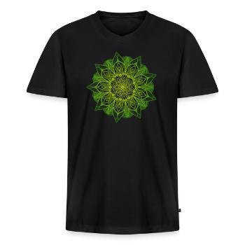 Explosion de dégradé vert Mandala Energy - T-shirt encolure en V Premium bio Homme - noir - Devant - Nico (187cm)