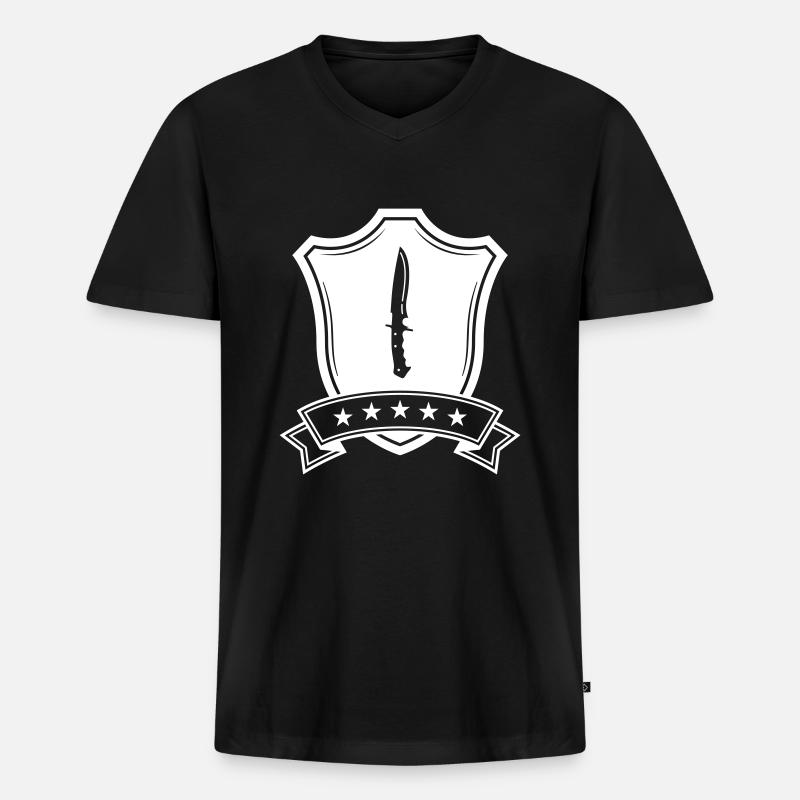 Messer Wappen - Männer Premium Bio T-Shirt mit V-Ausschnitt - Schwarz