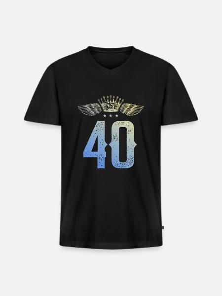 40 Couronne numérique - T-shirt encolure en V Premium bio Homme - noir