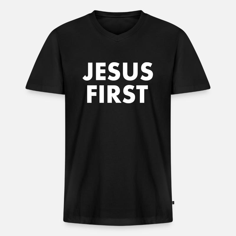 Jesus first - Männer Premium Bio T-Shirt mit V-Ausschnitt - Schwarz
