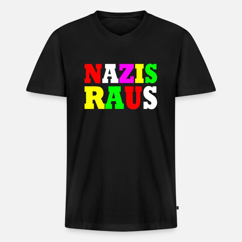 Nazis raus - Männer Premium Bio T-Shirt mit V-Ausschnitt - Schwarz