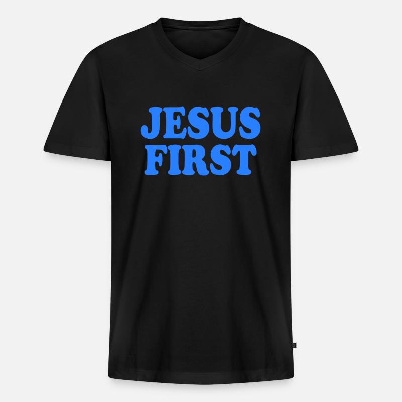 Jesus first - Männer Premium Bio T-Shirt mit V-Ausschnitt - Schwarz