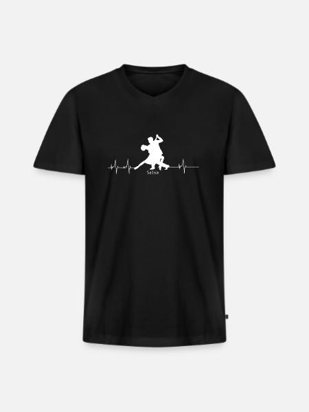 Salsa Shirt-Herzschlag - Männer Premium Bio T-Shirt mit V-Ausschnitt - Schwarz
