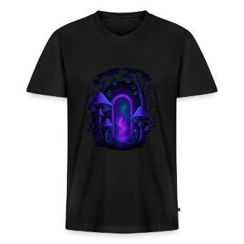 Psychedelic Mushroom Forest - Magic Portal - Men's Premium Organic T-shirt with V-neck - black - Front - Nico (187cm)