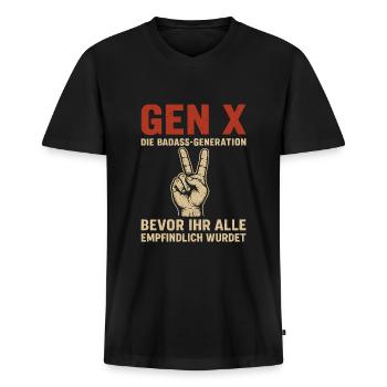 Gen X Die Badass-Generation Humor - Männer Premium Bio T-Shirt mit V-Ausschnitt - Schwarz - Vorne - Nico (187cm)