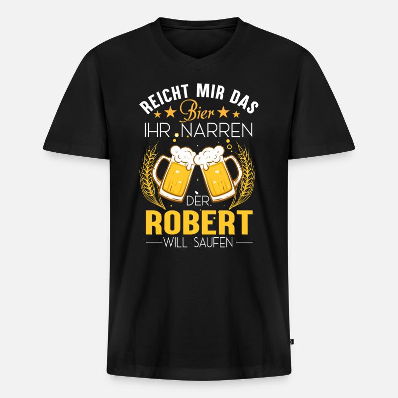 Robert Bier - Männer Premium Bio T-Shirt mit V-Ausschnitt - Schwarz