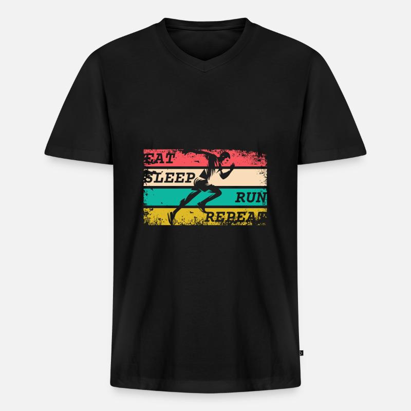 EAT SLEEP RUN REPEAT - Männer Premium Bio T-Shirt mit V-Ausschnitt - Schwarz