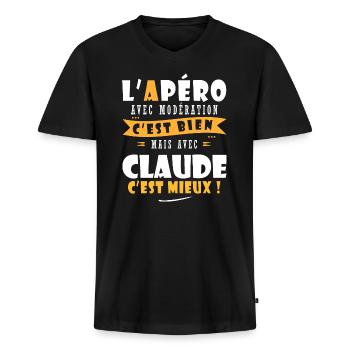 Claude cadeau Humour personnalisé cadeau claude - T-shirt encolure en V Premium bio Homme - noir - Devant - Nico (187cm)