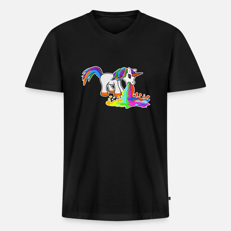 Kotzendes Einhorn - Männer Premium Bio T-Shirt mit V-Ausschnitt - Schwarz