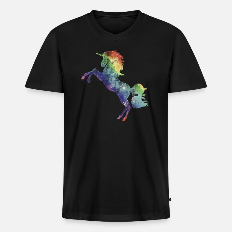 Einhorn Regenbogen - Männer Premium Bio T-Shirt mit V-Ausschnitt - Schwarz