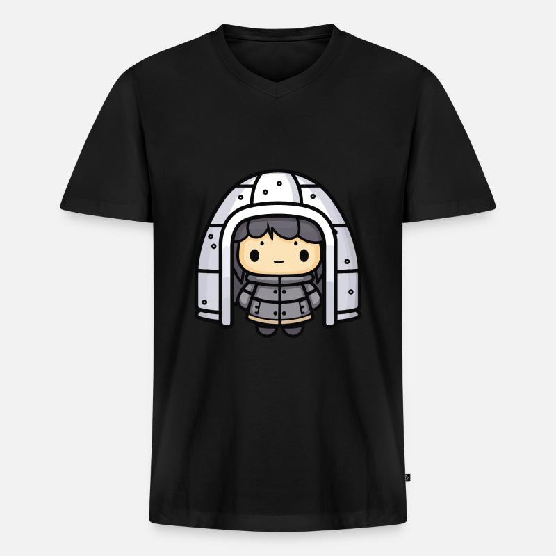 Iglu Eskimo Winter Comic - Männer Premium Bio T-Shirt mit V-Ausschnitt - Schwarz