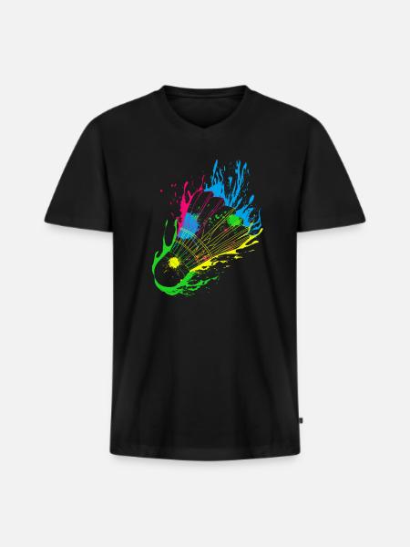 Badminton Splash Federball - Männer Premium Bio T-Shirt mit V-Ausschnitt - Schwarz