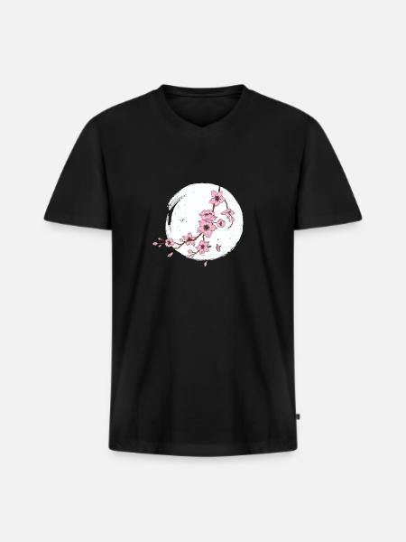 Cherry blossom moon - Men's Premium Organic T-shirt with V-neck - black