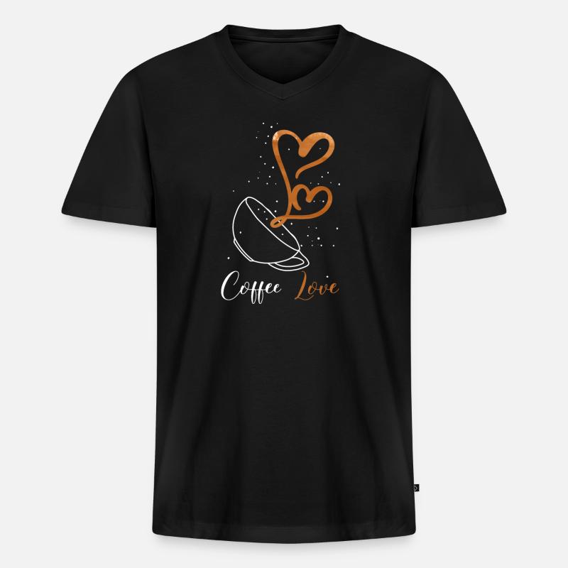 Kaffeeliebe - Männer Premium Bio T-Shirt mit V-Ausschnitt - Schwarz