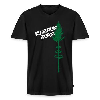 Maibaum Buam Team Shirt Maibaumaustellen stehlen - Männer Premium Bio T-Shirt mit V-Ausschnitt - Schwarz - Vorne - Nico (187cm)