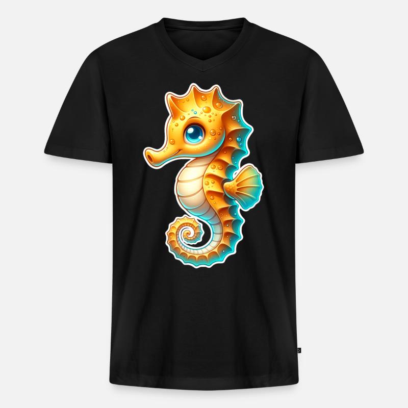 Seepferd Seepferdchen - Männer Premium Bio T-Shirt mit V-Ausschnitt - Schwarz