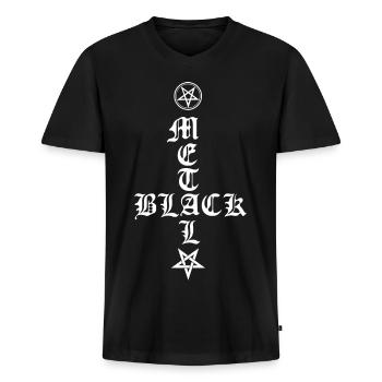 Black Metal - Umgedrehtes Kreuz mit Pentagramm - Männer Premium Bio T-Shirt mit V-Ausschnitt - Schwarz - Vorne - Nico (187cm)