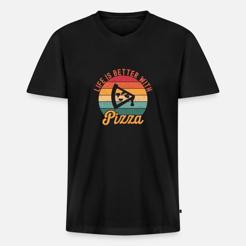 Pizza - Männer Premium Bio T-Shirt mit V-Ausschnitt - Schwarz
