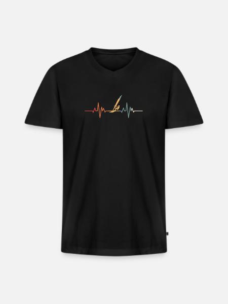 Windsurf heartbeat - Men's Premium Organic T-shirt with V-neck - black