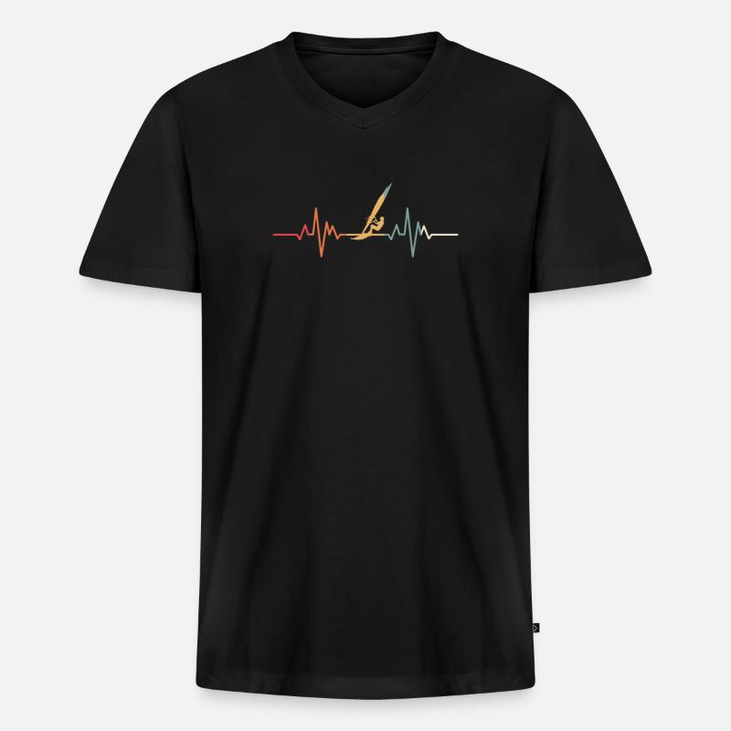 Windsurf Herzschlag - Männer Premium Bio T-Shirt mit V-Ausschnitt - Schwarz