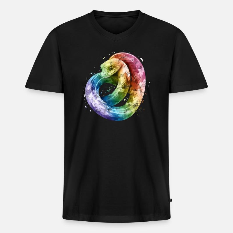 Regenbogen Schlange - Männer Premium Bio T-Shirt mit V-Ausschnitt - Schwarz