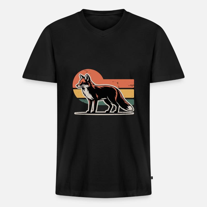 Fuchs Tier - Männer Premium Bio T-Shirt mit V-Ausschnitt - Schwarz