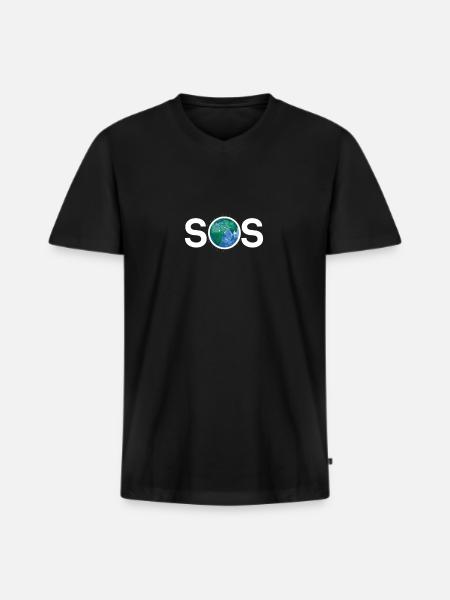 Erde Klimawandel Klimaschutz SOS - Männer Premium Bio T-Shirt mit V-Ausschnitt - Schwarz