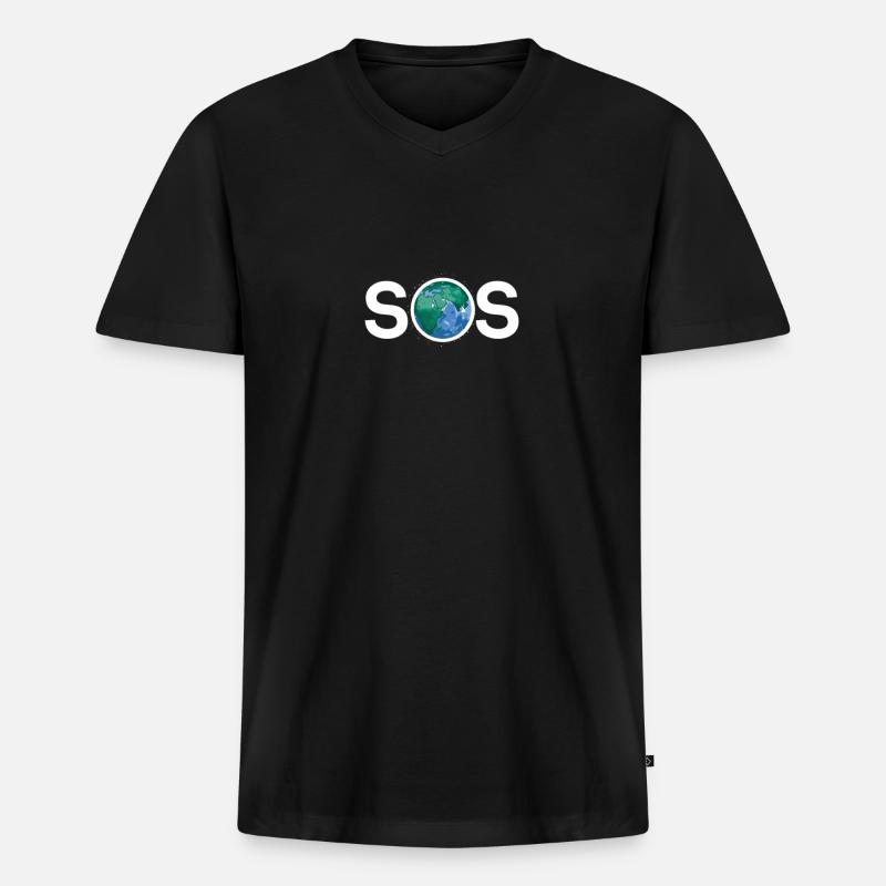 Erde Klimawandel Klimaschutz SOS - Männer Premium Bio T-Shirt mit V-Ausschnitt - Schwarz