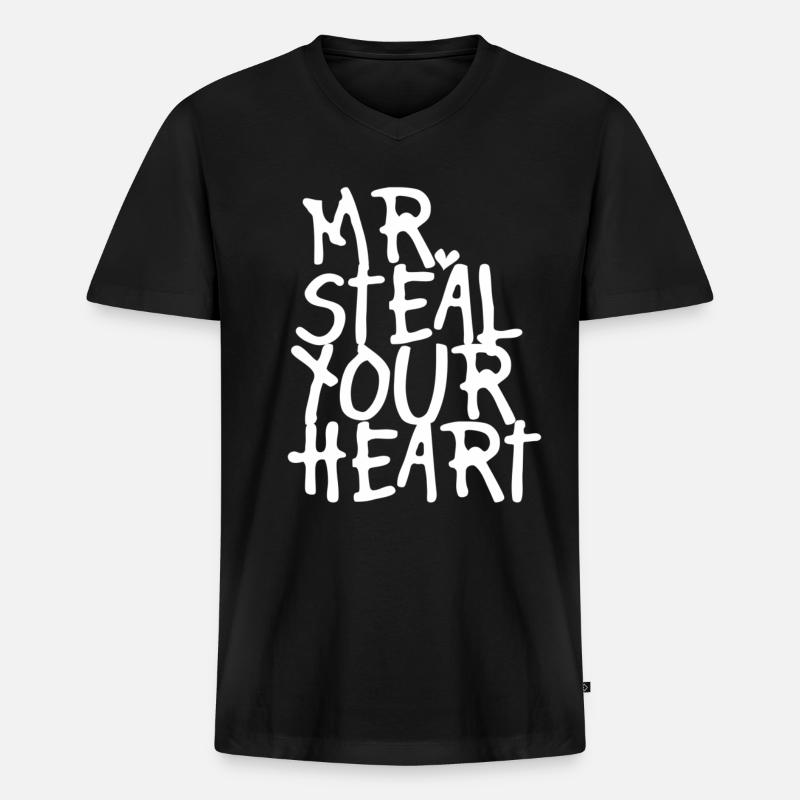 MR STEHLE DEIN HERZ - Männer Premium Bio T-Shirt mit V-Ausschnitt - Schwarz