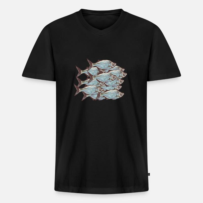 Fischschwarm - Männer Premium Bio T-Shirt mit V-Ausschnitt - Schwarz