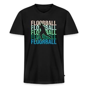 Floorball - Männer Premium Bio T-Shirt mit V-Ausschnitt - Schwarz - Vorne - Nico (187cm)